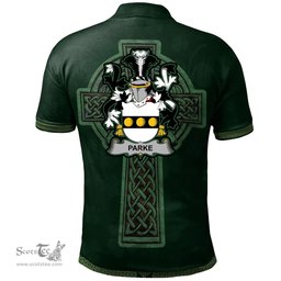 Irish Parke Coat of Arms Irish Polo Shirt Irish Cross with Celtic Knot and Claddagh Ring Polo Shirt
