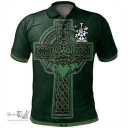 Irish Otway Coat of Arms Irish Polo Shirt Irish Cross with Celtic Knot and Claddagh Ring Polo Shirt