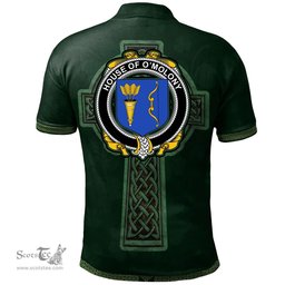 Irish House of O'MOLONY Coat of Arms Irish Polo Shirt Irish Cross with Celtic Knot and Claddagh Ring Polo Shirt