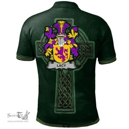 Irish Lacy or De Lacy Coat of Arms Irish Polo Shirt Irish Cross with Celtic Knot and Claddagh Ring Polo Shirt