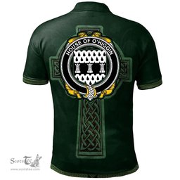 Irish House of O'HIGGIN Coat of Arms Irish Polo Shirt Irish Cross with Celtic Knot and Claddagh Ring Polo Shirt