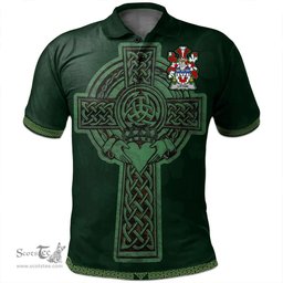 Irish Litton Coat of Arms Irish Polo Shirt Irish Cross with Celtic Knot and Claddagh Ring Polo Shirt