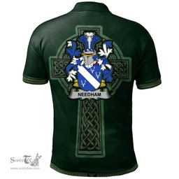 Irish Needham or O'Nee Coat of Arms Irish Polo Shirt Irish Cross with Celtic Knot and Claddagh Ring Polo Shirt