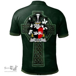 Irish Neale Coat of Arms Irish Polo Shirt Irish Cross with Celtic Knot and Claddagh Ring Polo Shirt