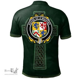 Irish House of O'MAHONY Coat of Arms Irish Polo Shirt Irish Cross with Celtic Knot and Claddagh Ring Polo Shirt