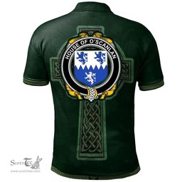 Irish House of O'SCANLAN (Munster) Coat of Arms Irish Polo Shirt Irish Cross with Celtic Knot and Claddagh Ring Polo Shirt
