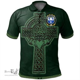 Irish House of O'SCANLAN (Munster) Coat of Arms Irish Polo Shirt Irish Cross with Celtic Knot and Claddagh Ring Polo Shirt