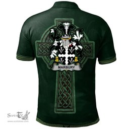Irish Marbury or Maybery Coat of Arms Irish Polo Shirt Irish Cross with Celtic Knot and Claddagh Ring Polo Shirt