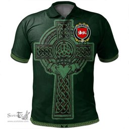 Irish House of O'TOOLE Coat of Arms Irish Polo Shirt Irish Cross with Celtic Knot and Claddagh Ring Polo Shirt
