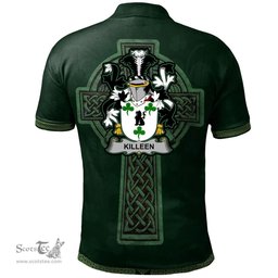 Irish Killeen or O'Killeen Coat of Arms Irish Polo Shirt Irish Cross with Celtic Knot and Claddagh Ring Polo Shirt
