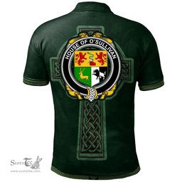 Irish House of O'SULLIVAN Coat of Arms Irish Polo Shirt Irish Cross with Celtic Knot and Claddagh Ring Polo Shirt