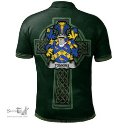 Irish Tomkins Coat of Arms Irish Polo Shirt Irish Cross with Celtic Knot and Claddagh Ring Polo Shirt