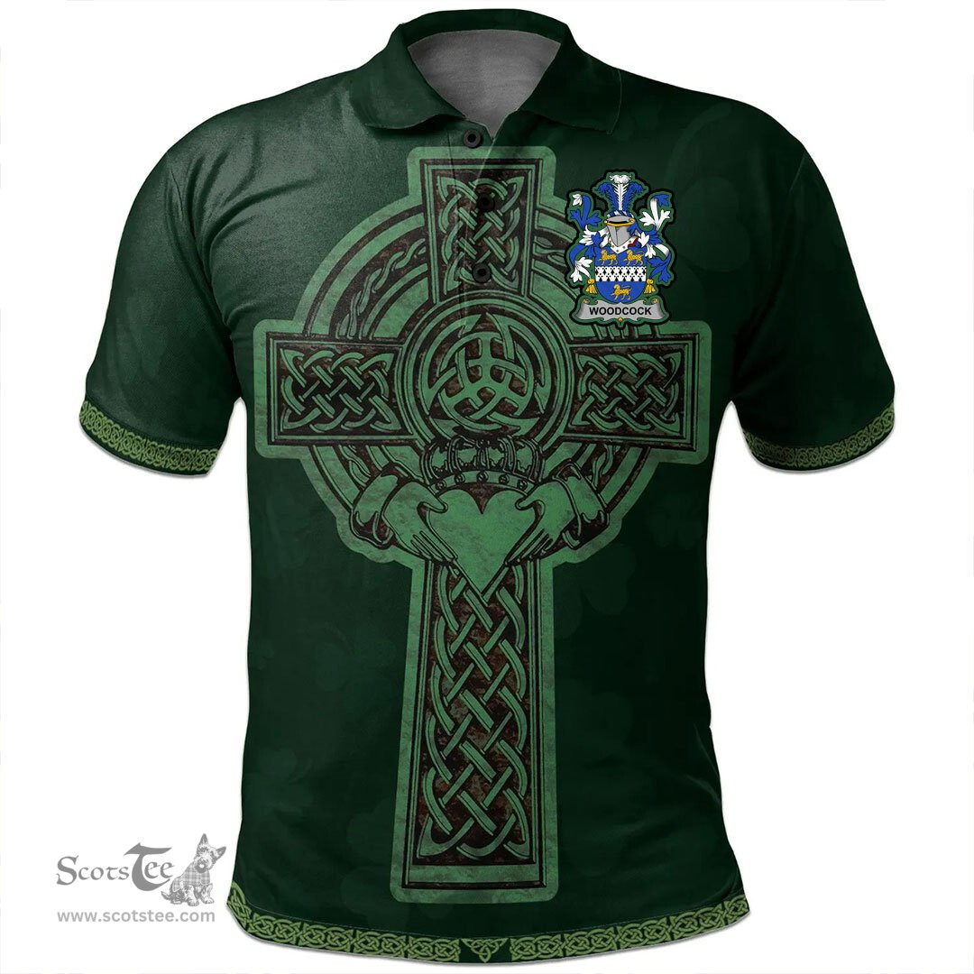 Irish Woodcock Coat of Arms Irish Polo Shirt Irish Cross with Celtic Knot and Claddagh Ring Polo Shirt