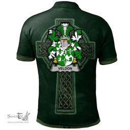 Irish Veldon Coat of Arms Irish Polo Shirt Irish Cross with Celtic Knot and Claddagh Ring Polo Shirt