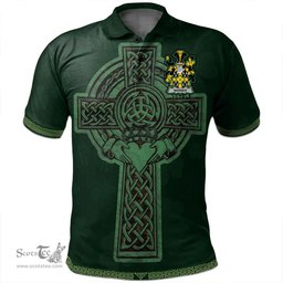 Irish Warner Coat of Arms Irish Polo Shirt Irish Cross with Celtic Knot and Claddagh Ring Polo Shirt