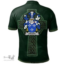 Irish Vincent Coat of Arms Irish Polo Shirt Irish Cross with Celtic Knot and Claddagh Ring Polo Shirt