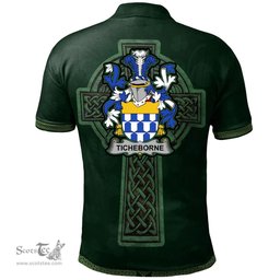 Irish Ticheborne Coat of Arms Irish Polo Shirt Irish Cross with Celtic Knot and Claddagh Ring Polo Shirt