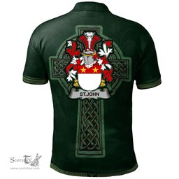 Irish St.John Coat of Arms Irish Polo Shirt Irish Cross with Celtic Knot and Claddagh Ring Polo Shirt
