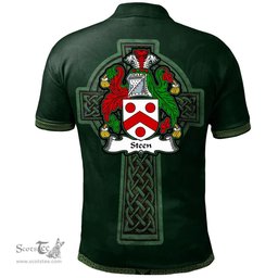 Irish Steen Coat of Arms Irish Polo Shirt Irish Cross with Celtic Knot and Claddagh Ring Polo Shirt