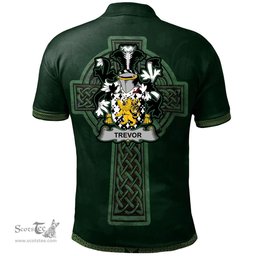 Irish Trevor Coat of Arms Irish Polo Shirt Irish Cross with Celtic Knot and Claddagh Ring Polo Shirt