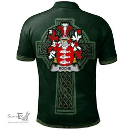 Irish Roche Coat of Arms Irish Polo Shirt Irish Cross with Celtic Knot and Claddagh Ring Polo Shirt