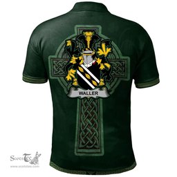 Irish Waller Coat of Arms Irish Polo Shirt Irish Cross with Celtic Knot and Claddagh Ring Polo Shirt