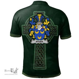 Irish Ryder Coat of Arms Irish Polo Shirt Irish Cross with Celtic Knot and Claddagh Ring Polo Shirt