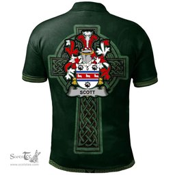Irish Scott Coat of Arms Irish Polo Shirt Irish Cross with Celtic Knot and Claddagh Ring Polo Shirt
