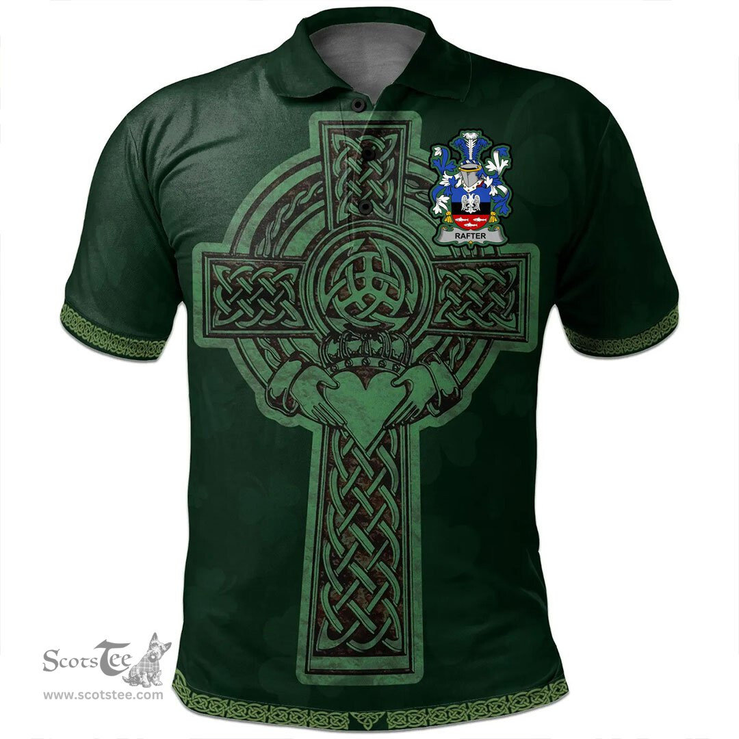Irish Rafter Coat of Arms Irish Polo Shirt Irish Cross with Celtic Knot and Claddagh Ring Polo Shirt