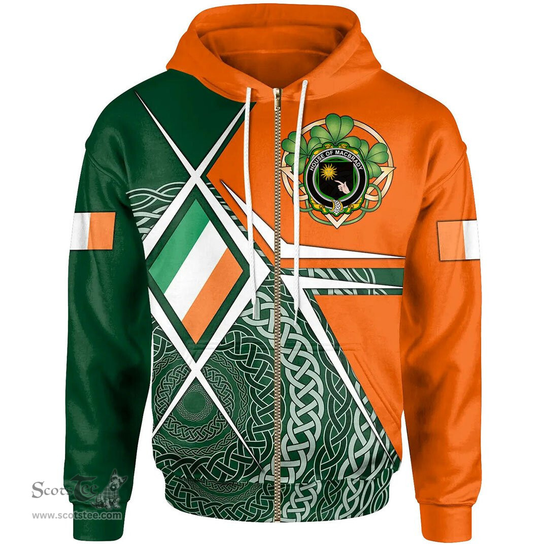Irish House of MACBRADY Family Crest Irish Hoodie Ireland Green White and Orange Irish Legend Hoodie