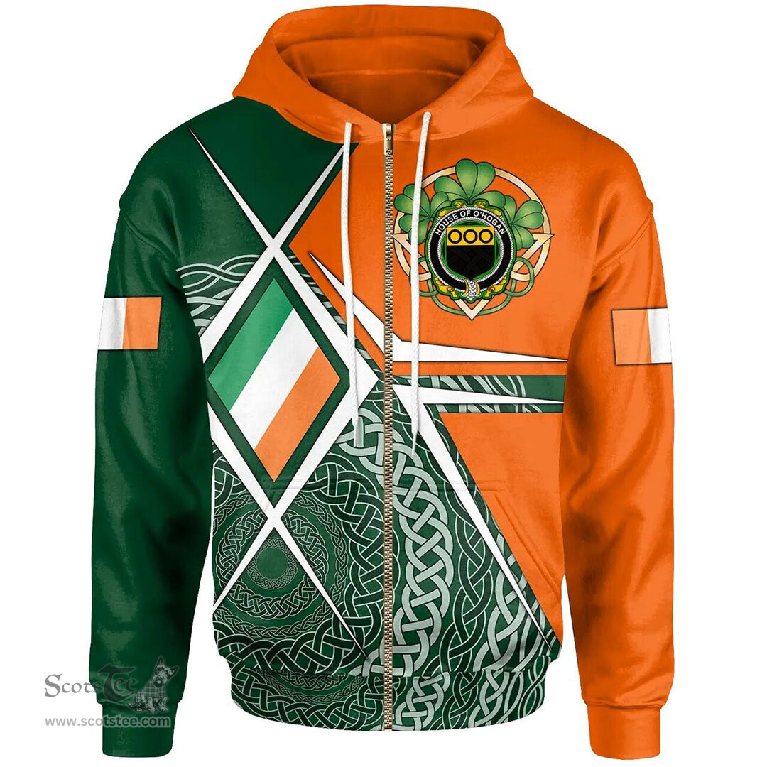Irish House of O'HOGAN Family Crest Irish Hoodie Ireland Green White and Orange Irish Legend Hoodie