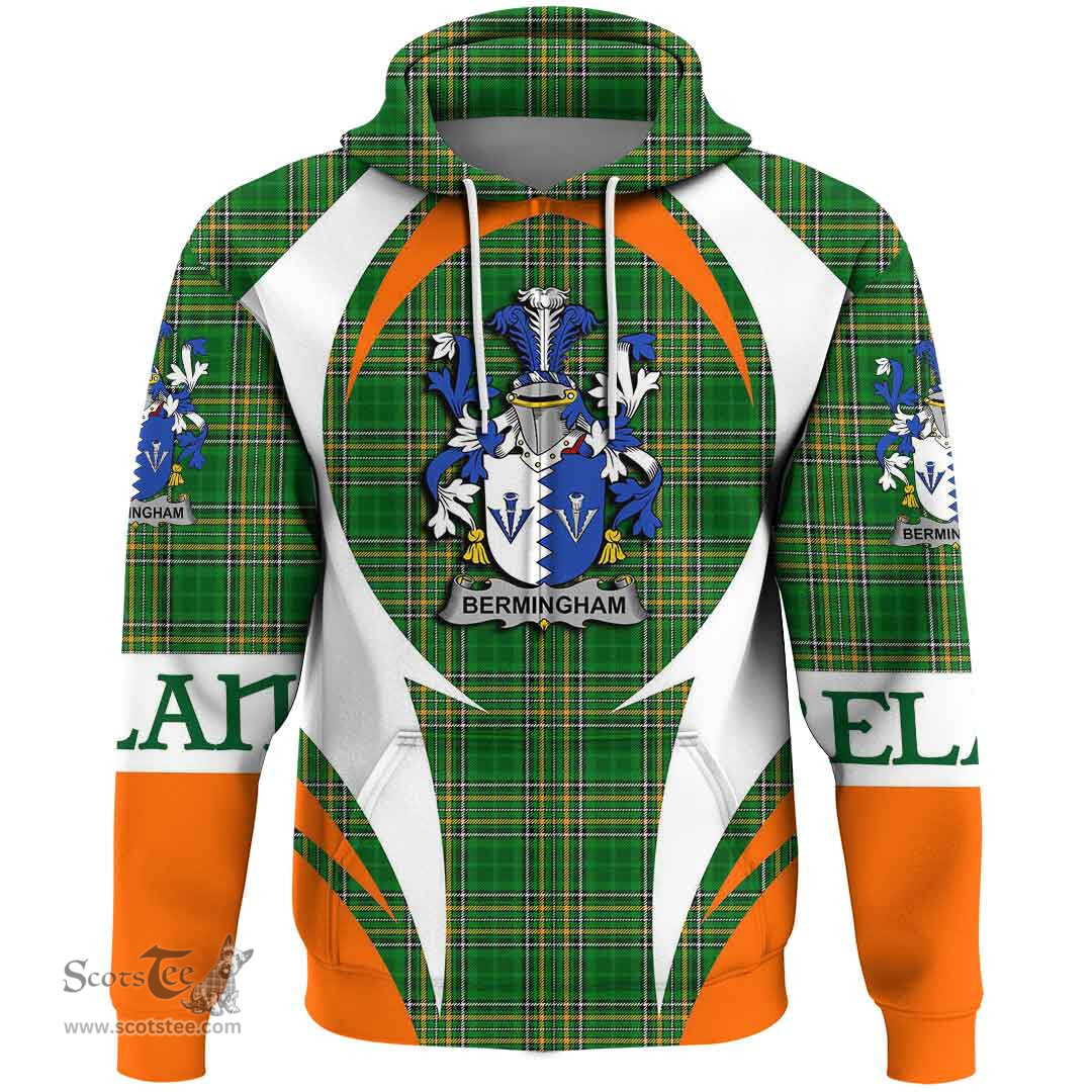 Irish Bermingham Coat of Arms Family Crest Ireland Hoodie Irish National Tartan Action Style