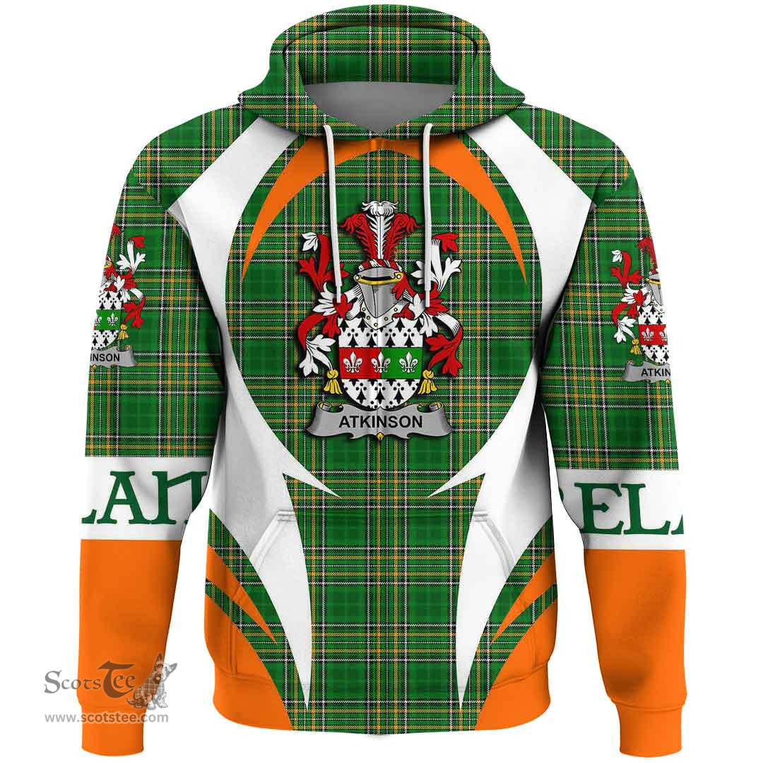 Irish Atkinson Coat of Arms Family Crest Ireland Hoodie Irish National Tartan Action Style