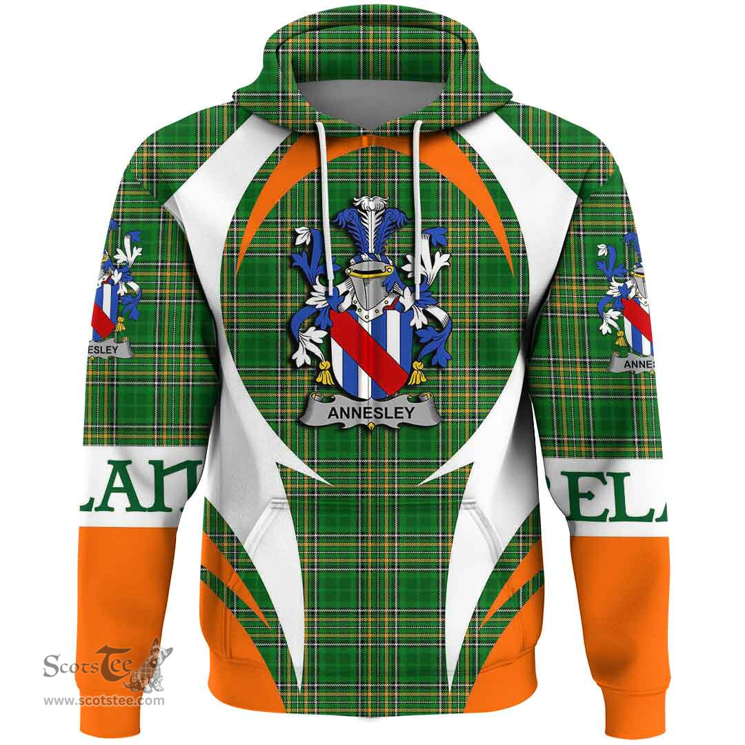 Irish Annesley Coat of Arms Family Crest Ireland Hoodie Irish National Tartan Action Style