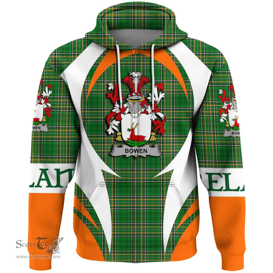Irish Bowen Coat of Arms Family Crest Ireland Hoodie Irish National Tartan Action Style