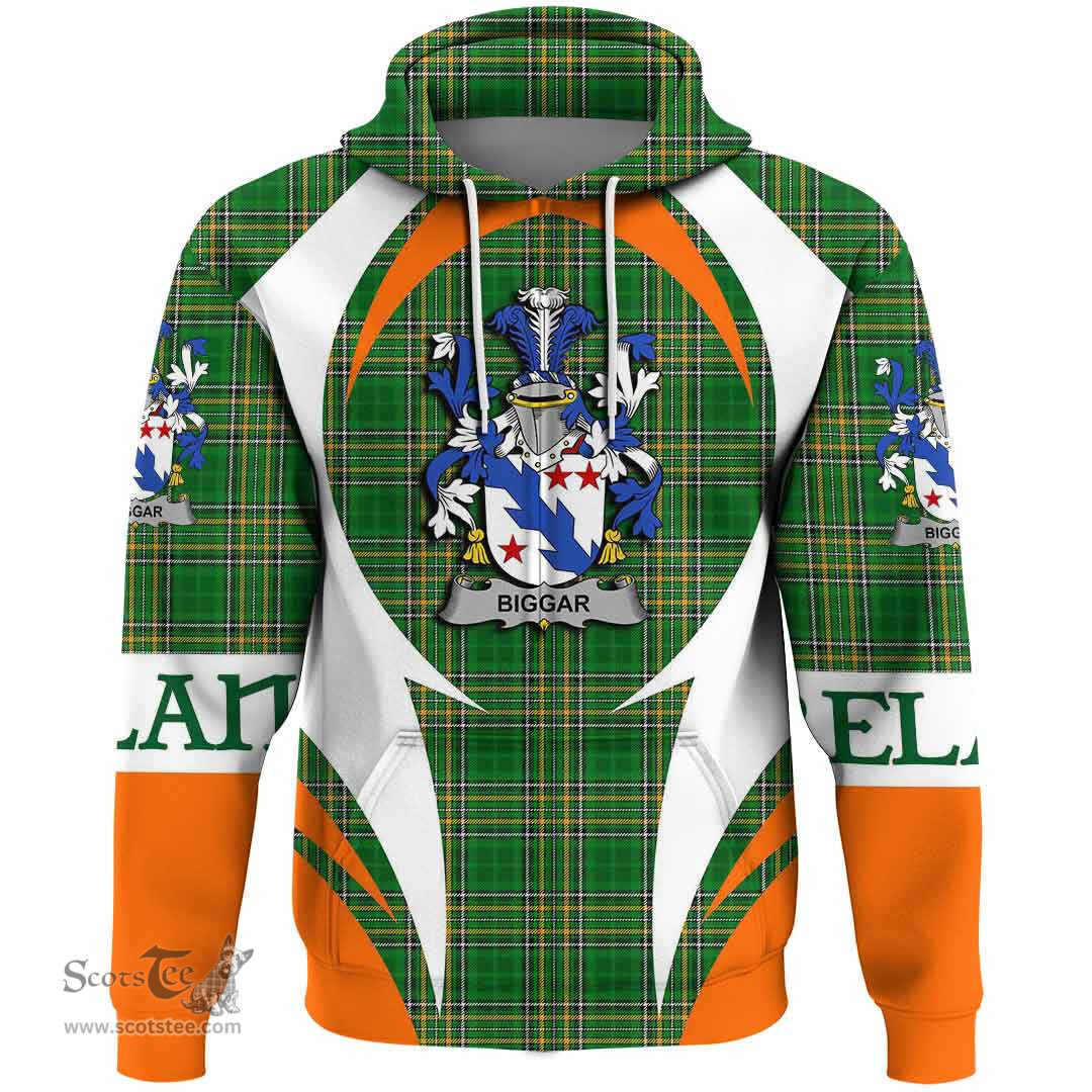 Irish Biggar Coat of Arms Family Crest Ireland Hoodie Irish National Tartan Action Style