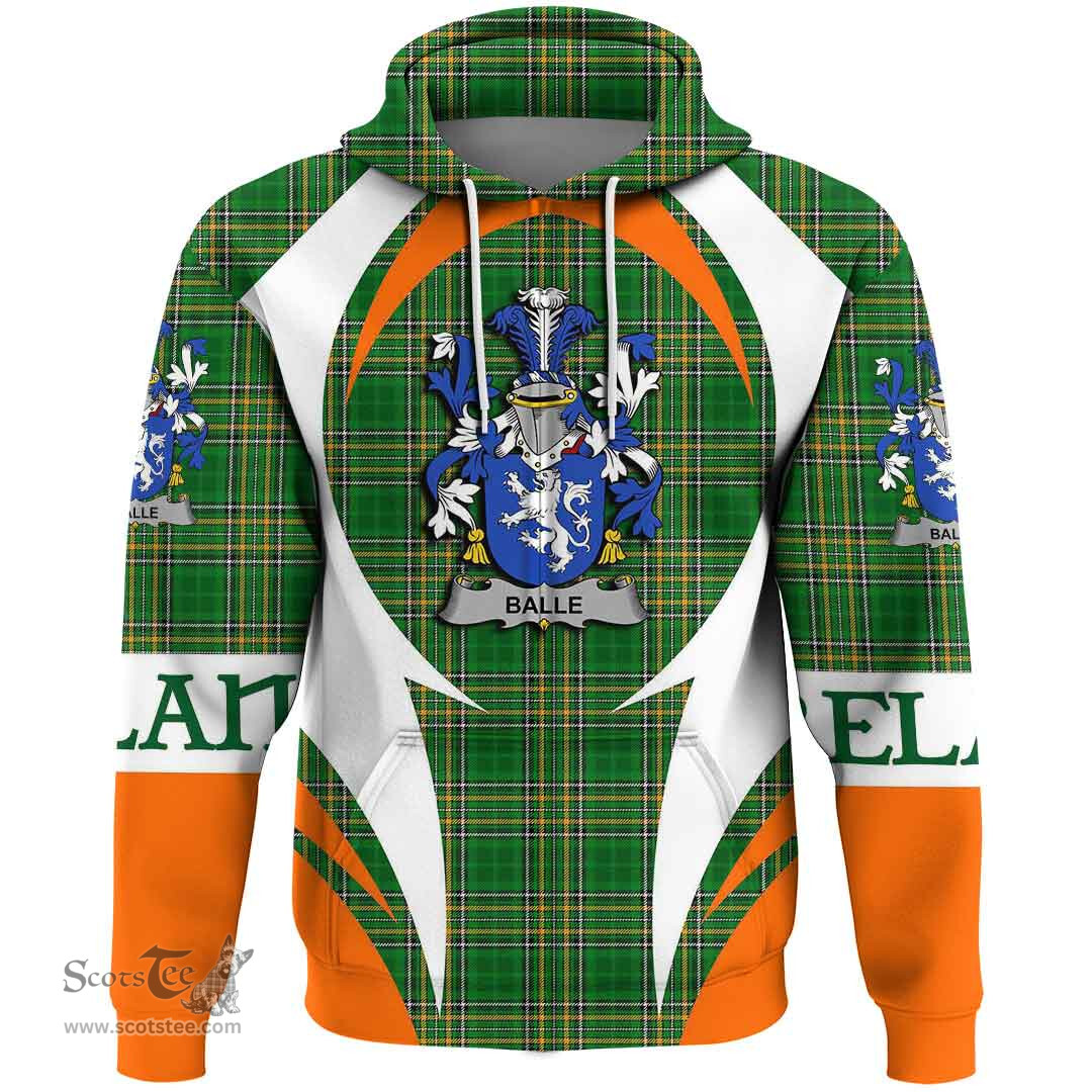 Irish Balle Coat of Arms Family Crest Ireland Hoodie Irish National Tartan Action Style