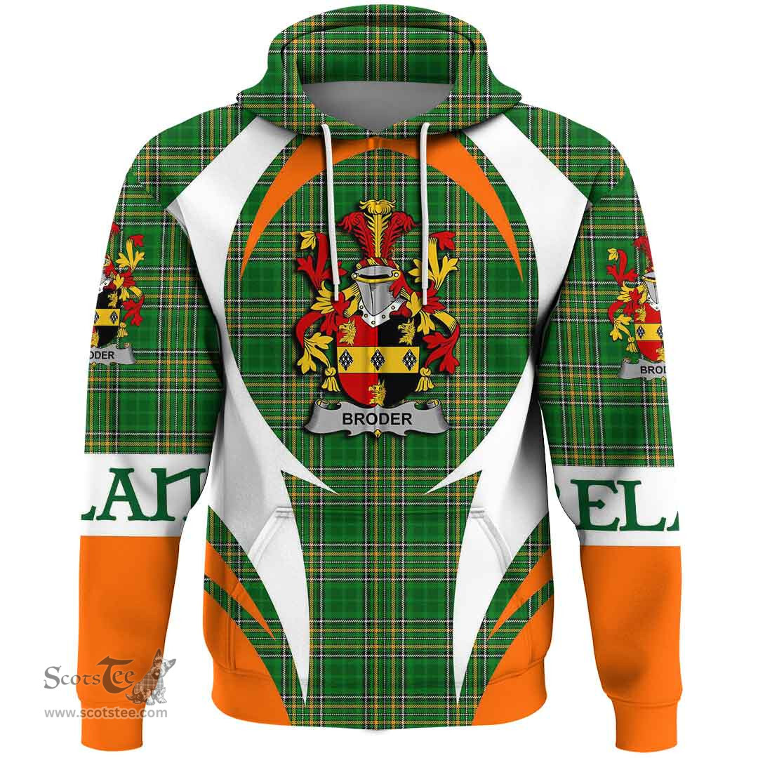 Irish Broder or O Broder Coat of Arms Family Crest Ireland Hoodie Irish National Tartan Action Style