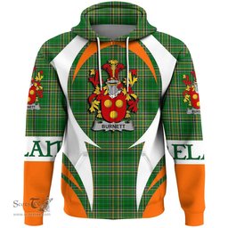 Irish Burnett Coat of Arms Family Crest Ireland Hoodie Irish National Tartan Action Style
