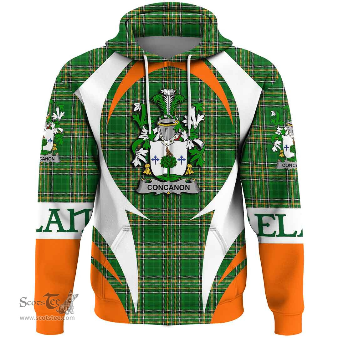 Irish Concanon or O Concanon Coat of Arms Family Crest Ireland Hoodie Irish National Tartan Action Style