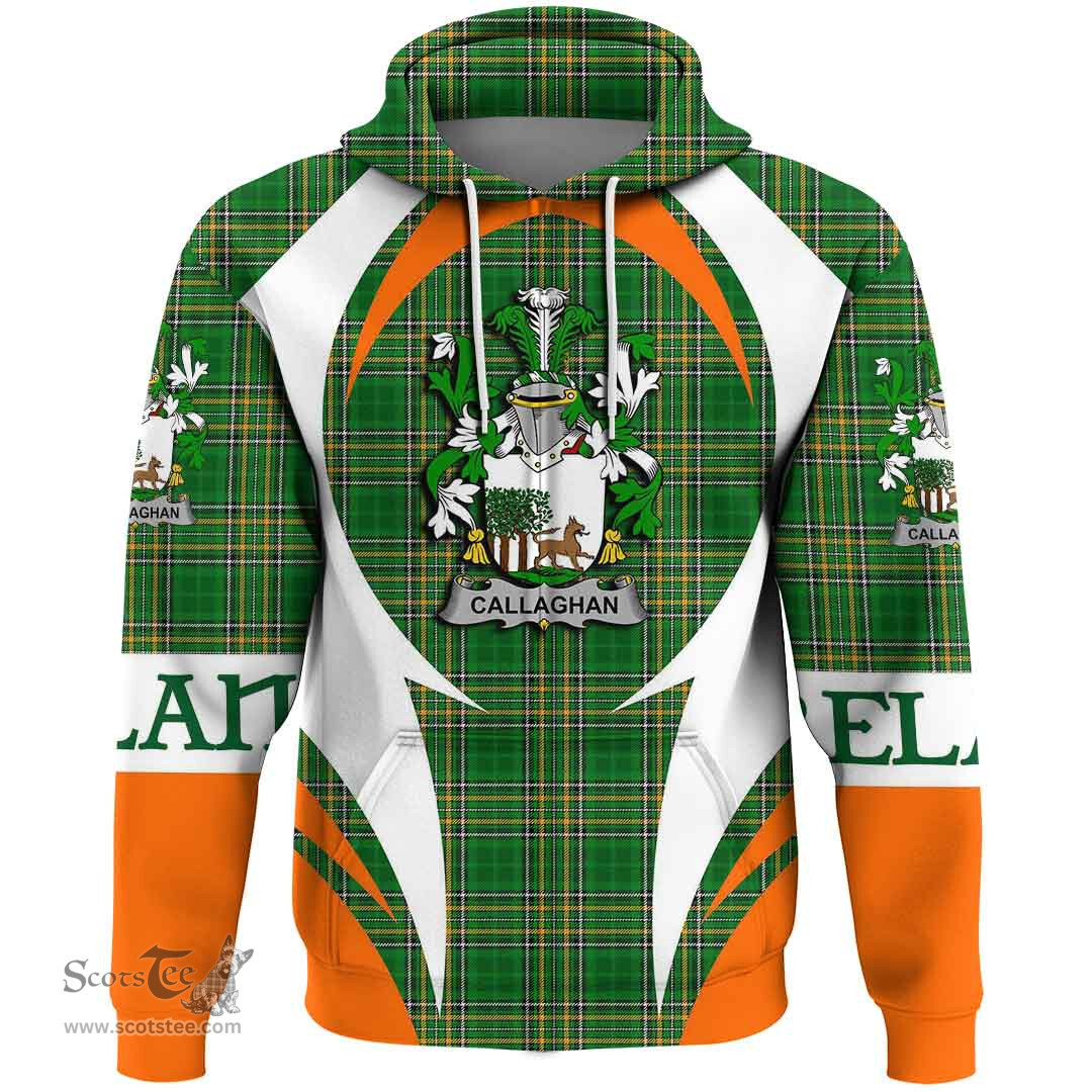 Irish Callaghan or O Callaghan Coat of Arms Family Crest Ireland Hoodie Irish National Tartan Action Style