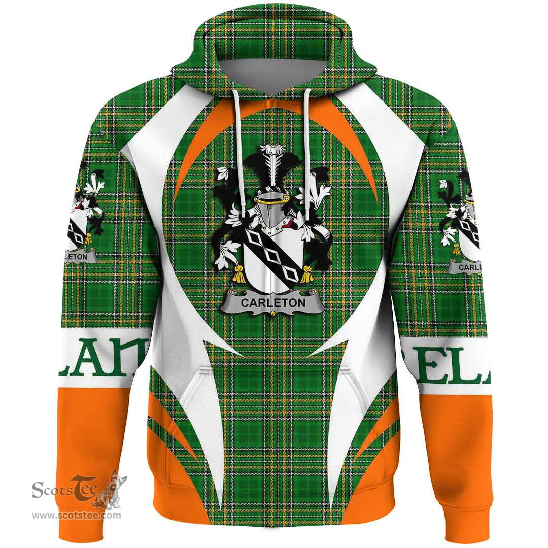 Irish Carleton Coat of Arms Family Crest Ireland Hoodie Irish National Tartan Action Style