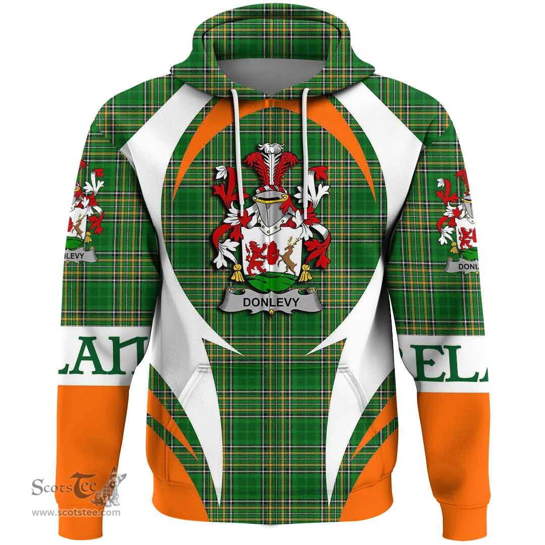Irish Donlevy or O Donlevy Coat of Arms Family Crest Ireland Hoodie Irish National Tartan Action Style