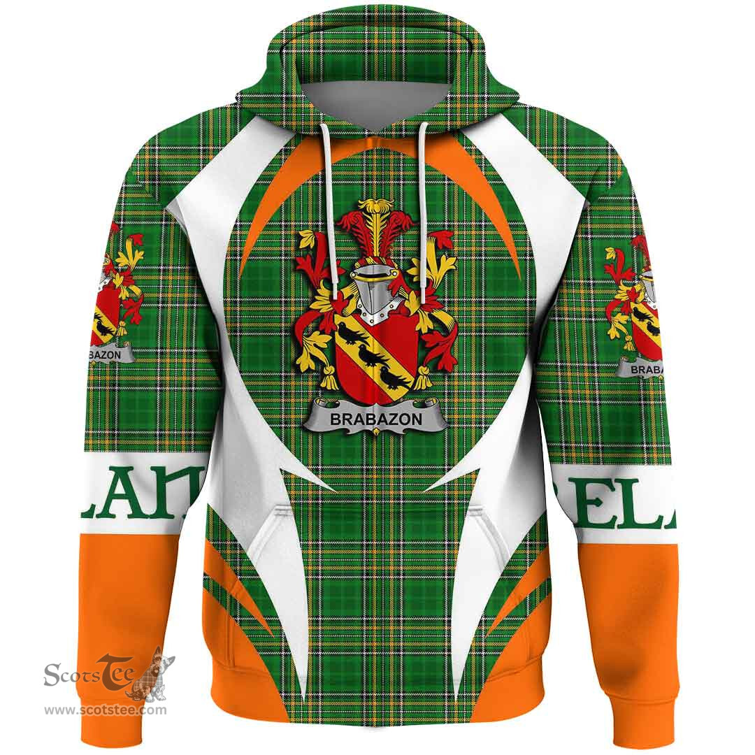 Irish Brabazon Coat of Arms Family Crest Ireland Hoodie Irish National Tartan Action Style