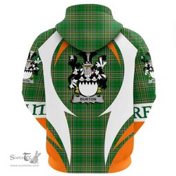 Irish Burton Coat of Arms Family Crest Ireland Hoodie Irish National Tartan Action Style