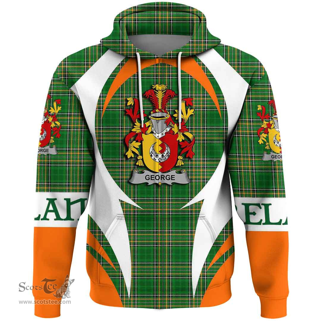 Irish George Coat of Arms Family Crest Ireland Hoodie Irish National Tartan Action Style