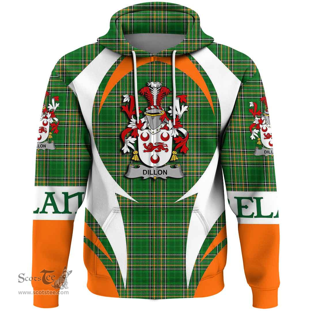 Irish Dillon Coat of Arms Family Crest Ireland Hoodie Irish National Tartan Action Style