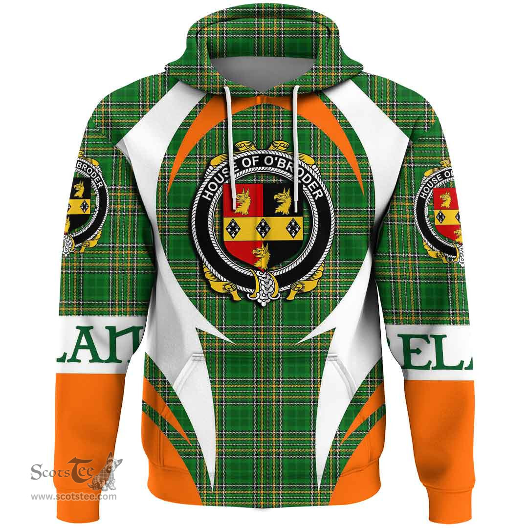 Irish House of O BRODER Coat of Arms Family Crest Ireland Hoodie Irish National Tartan Action Style