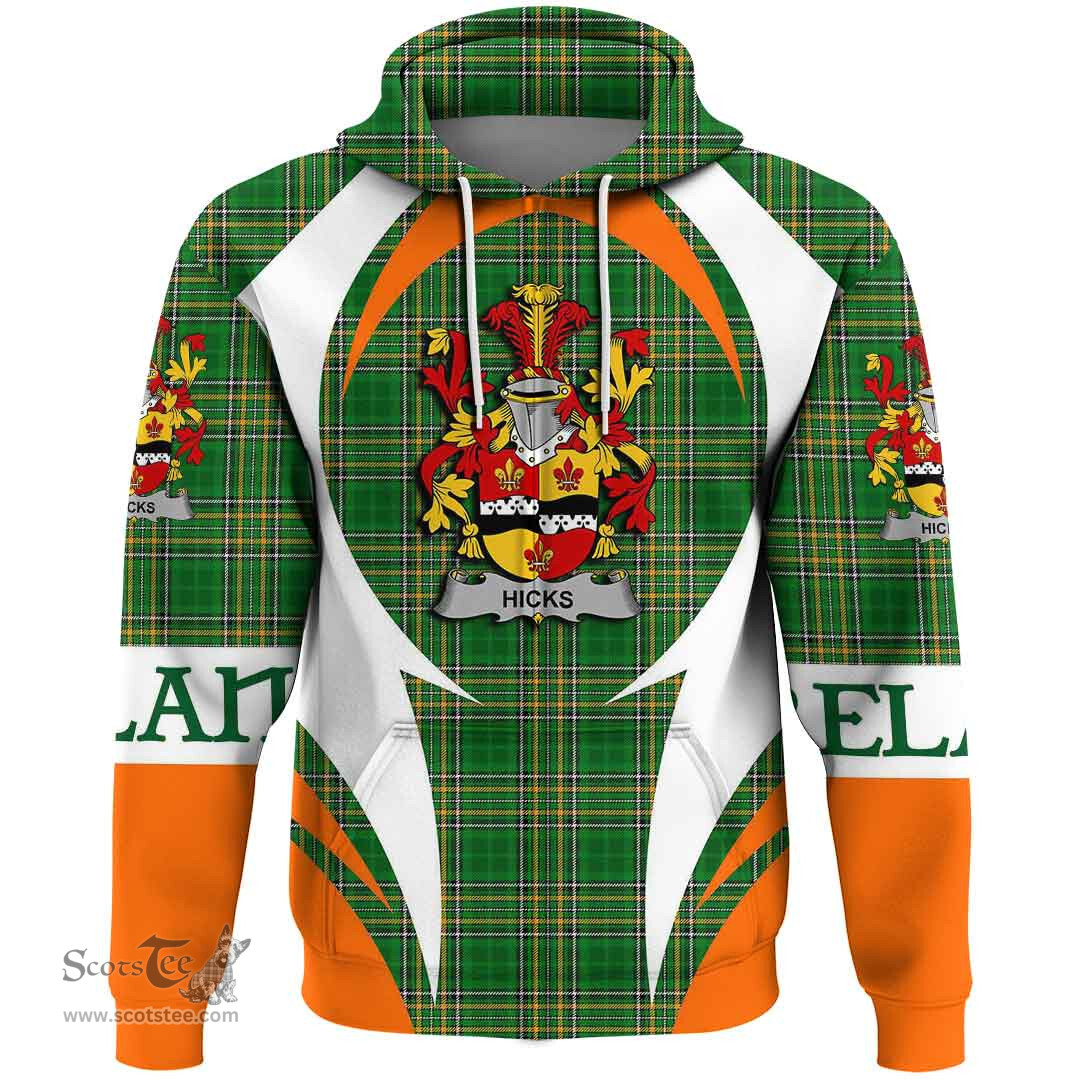 Irish Hicks Coat of Arms Family Crest Ireland Hoodie Irish National Tartan Action Style