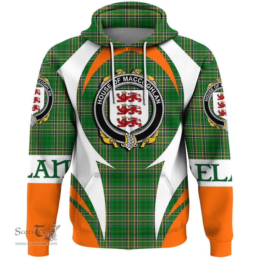 Irish House of MACCOGHLAN Coat of Arms Family Crest Ireland Hoodie Irish National Tartan Action Style